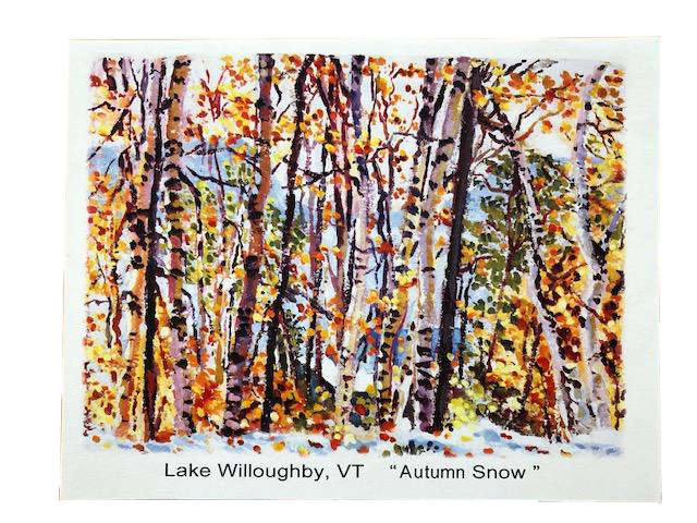 "Autumn Snow" Lake Willoughby, VT note cards for sale at the Westmore Community Church in Westmore, VT